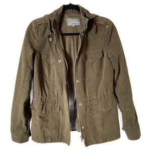 New Haven Supply Cotton Hooded Zip Front Chino Cargo Jacket Olive Small